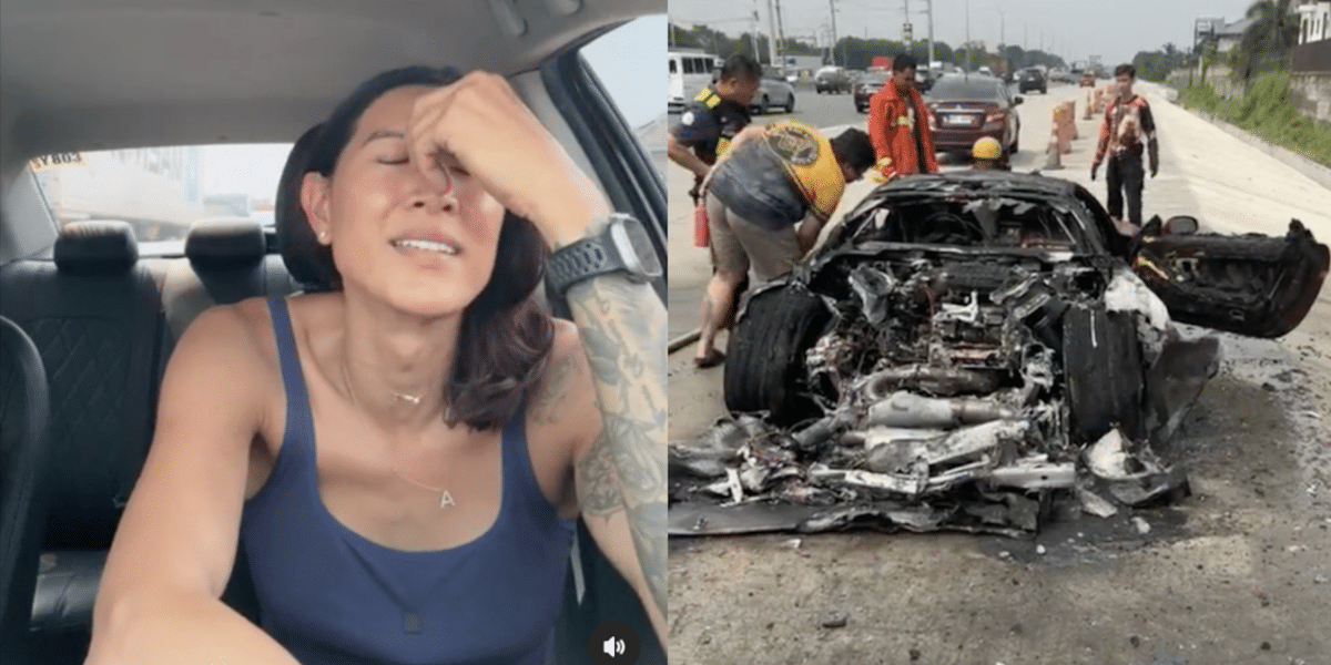 Angie Mead King's sports car catches fire along highway